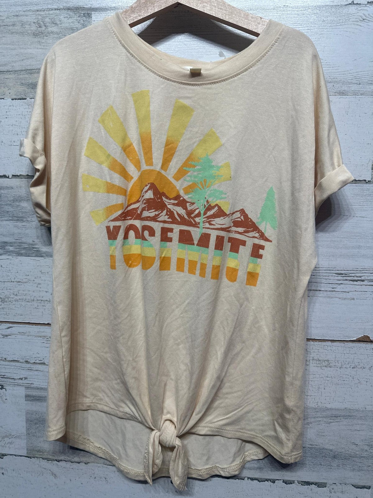 Sunset West Yosemite Graphic Tee Kids Size M Tan Tie Front Mountain NWT0