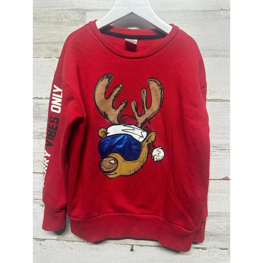 Holiday Time Sweatshirt Boys 8 Red Reindeer Merry Vibes Only EUC0
