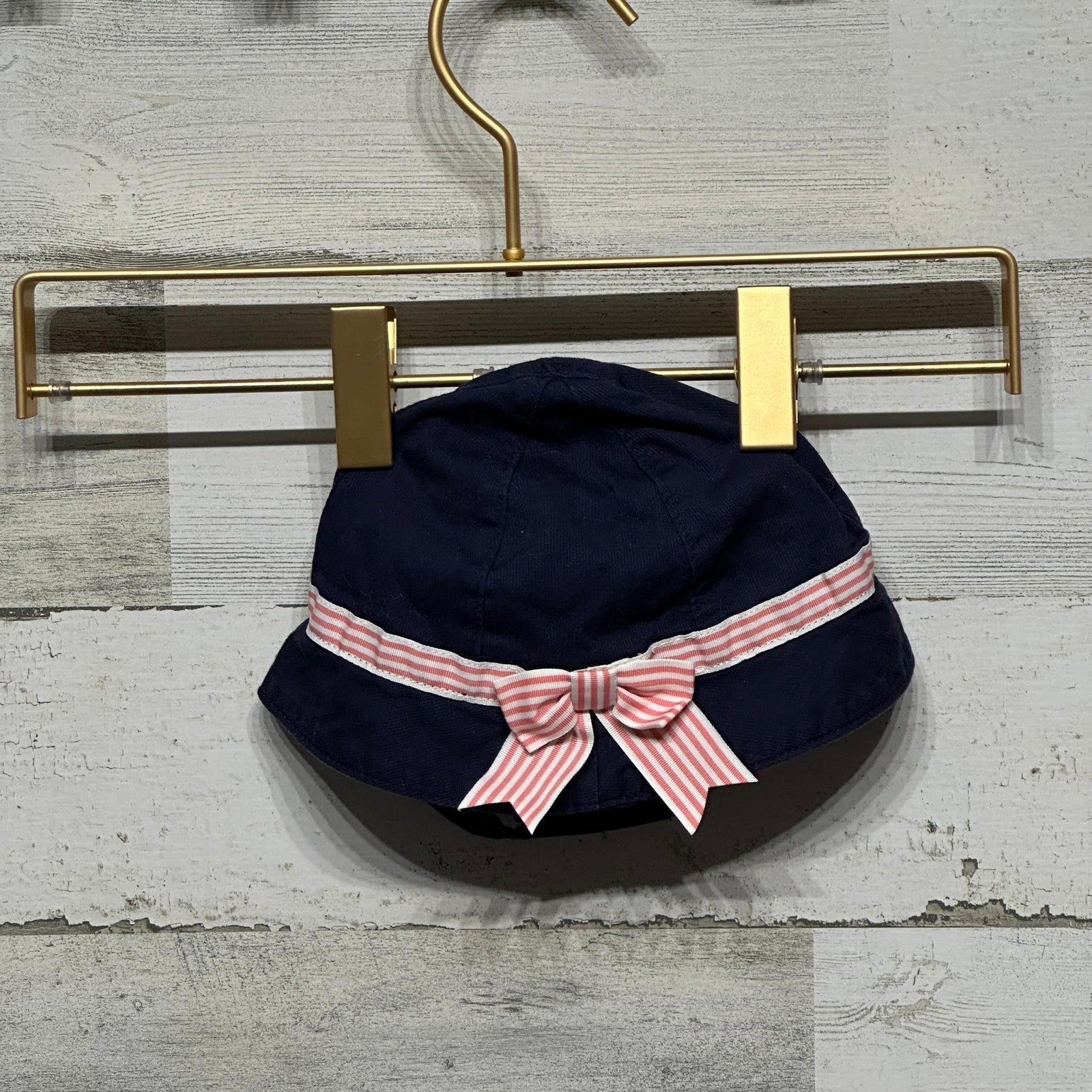 Janie and Jack Bucket Hat Girls 3-6m Navy Blue Striped Bow EUC0