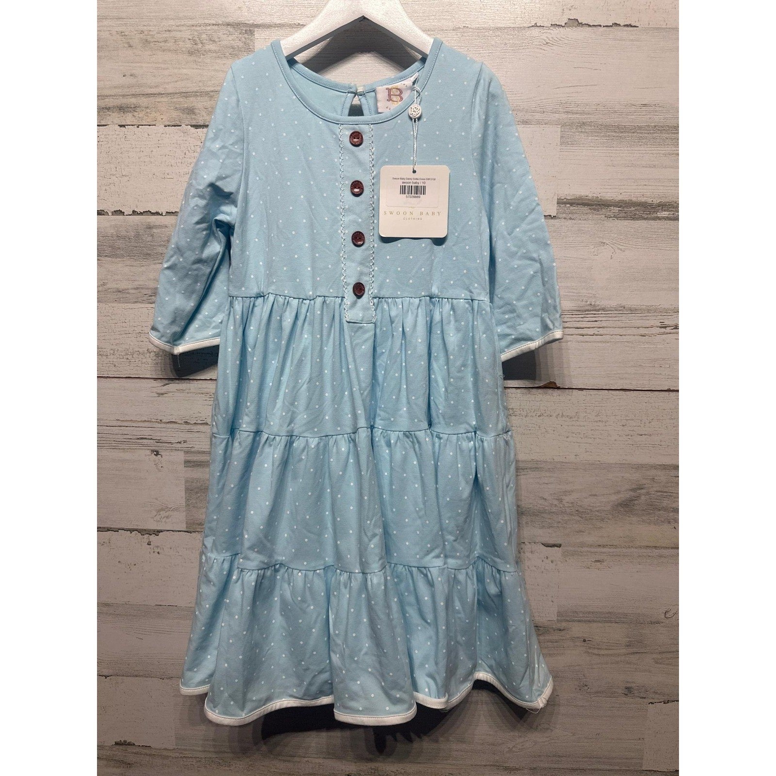 Swoon Baby Dress Girls Size 10 Light Blue Polka Dot Tiered NWT0