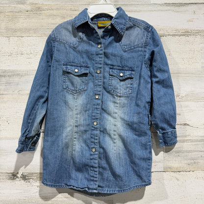 Wrangler Denim Snap Tunic Top Girls XS Blue Western Yoke Pearl Snap EUC0