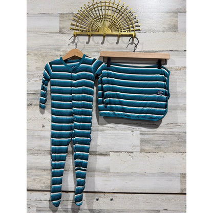 Kickee Pants Footie Bundle Boys 0-24M Forest Stripe Bamboo Sleepers Swaddle EUC3