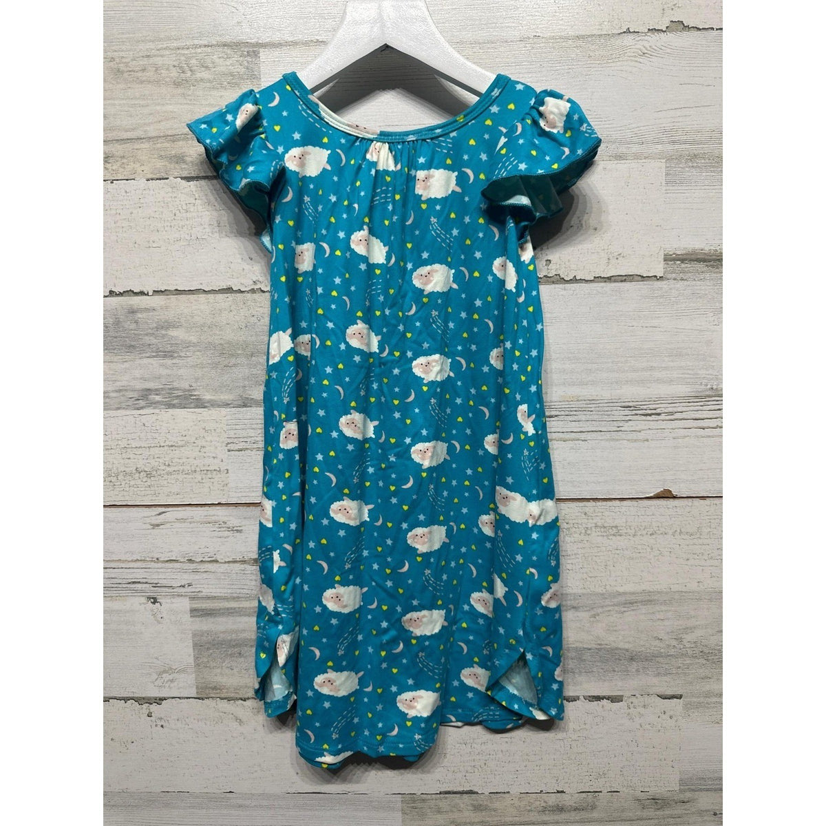 Dot Dot Smile Dress Girls Size 3/4 Teal Blue Sheep Stars Flutter Sleeve NWT0