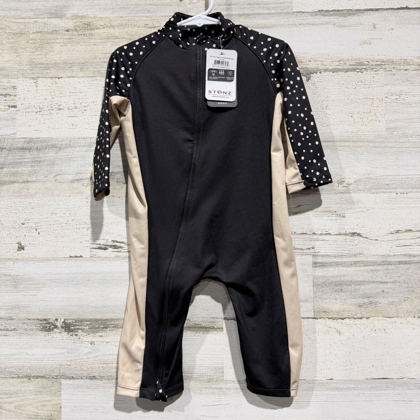 Stonz Sun Suit Infant 12-18M Black Polka Dot UPF 50 Rash Guard NWT *Flawed*0