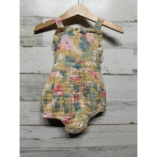 Angel Dear Floral Bubble Romper Girls 6-12M Yellow Muslin Cottagecore NWT0