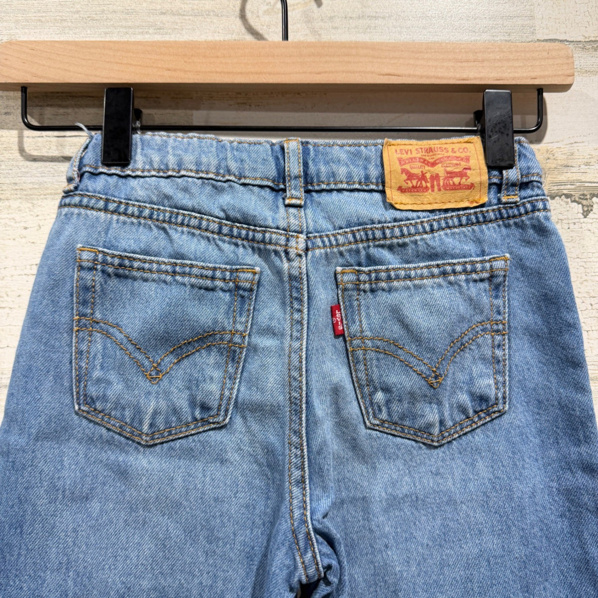 Levi Wide Leg Jeans Girls Size 6 Blue 100% Cotton Distressed Rainbow Boho 90s5