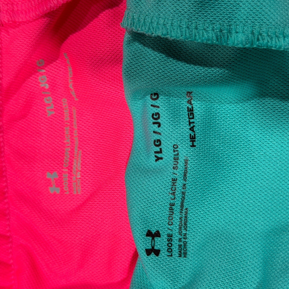 Under Armour Play Up Shorts Girls Large Pink Teal Polyester Athletic 2-Pack EUC5