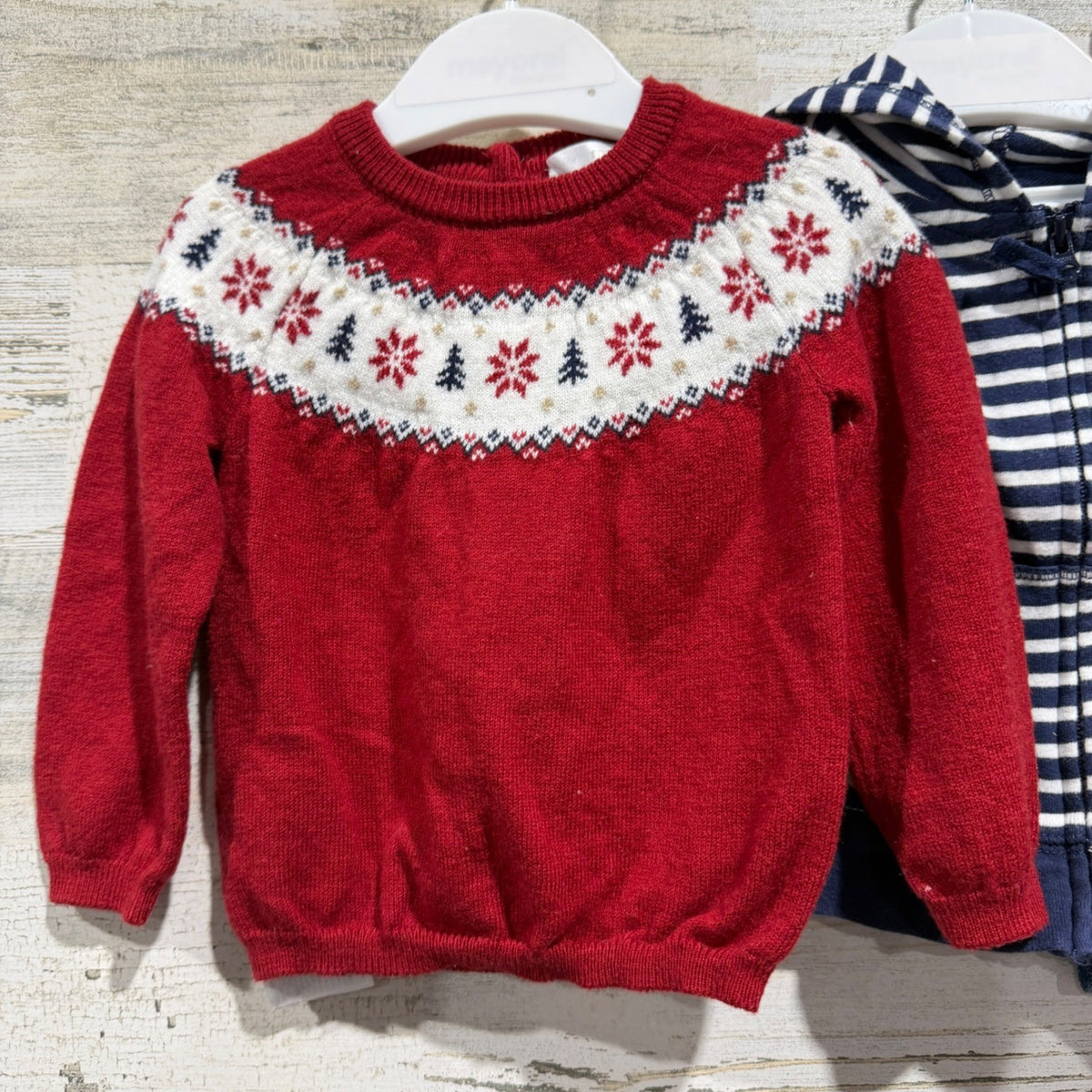Mayoral Carter's Outfit Set Boys 6M Red Navy Fair Isle Stripe Winter1