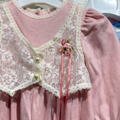 Vintage Romper Bundle Girls 6-9 Months Pink Blue Peach Lace Ruffle Retro GUC4