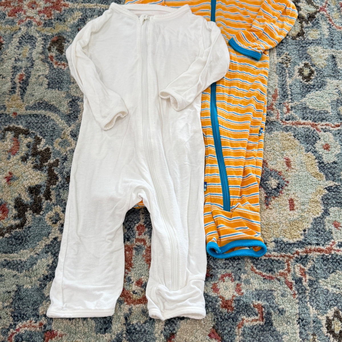 KicKee Pants Romper Sleeper Boys 0-3M White Orange Striped Bamboo GUC*1