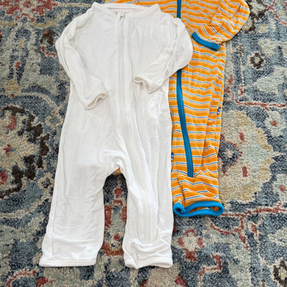 KicKee Pants Romper Sleeper Boys 0-3M White Orange Striped Bamboo GUC*1
