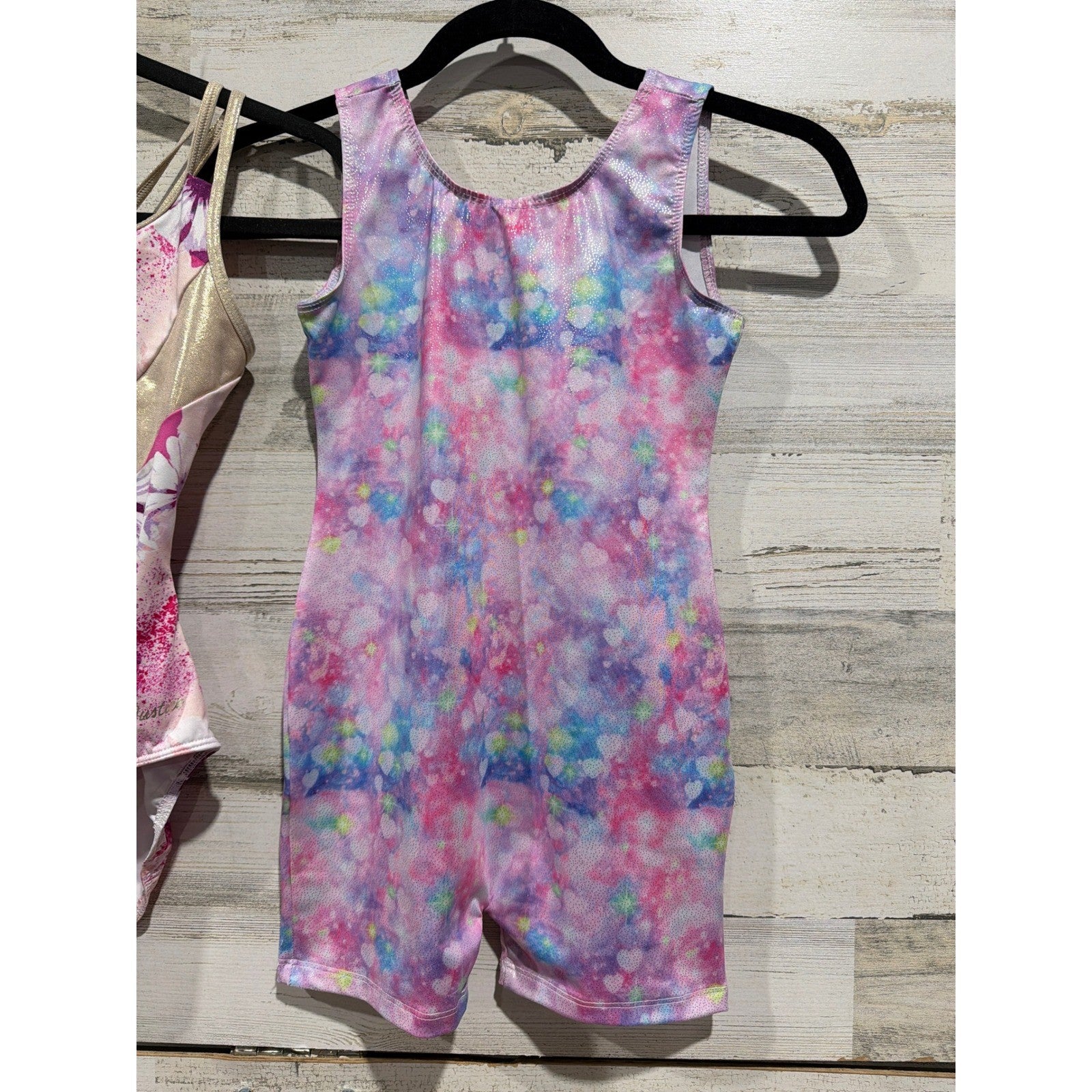 Justice Leotard Unitard Lot Girls 12-14 Pink Floral Heart Dance Dancewear EUC2