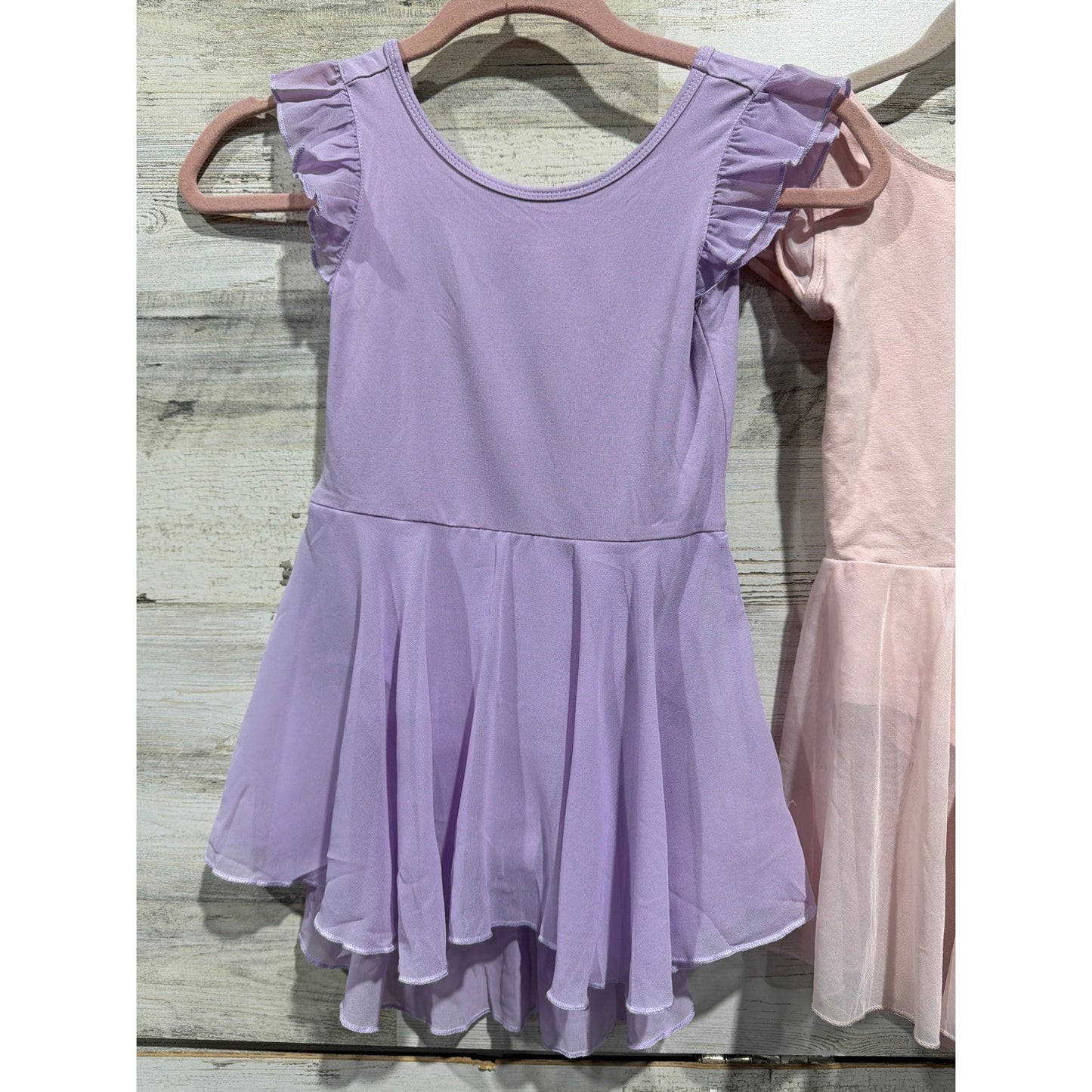 Skirted Leotard Bundle Fits Like Girls 8-10 Pink Purple Flutter Sleeve Ballet2