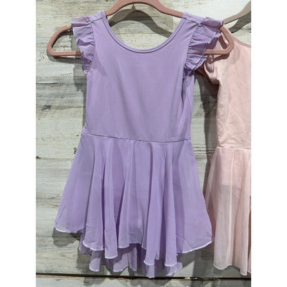 Skirted Leotard Bundle Fits Like Girls 8-10 Pink Purple Flutter Sleeve Ballet2