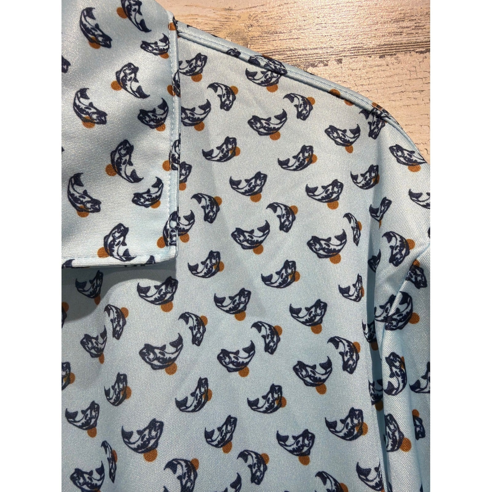 Huk Polo Shirt Men XXL Blue Fish Print Short Sleeve Performance Fishing EUC1