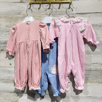Vintage Romper Bundle Girls 6-9 Months Pink Blue Peach Lace Ruffle Retro GUC9