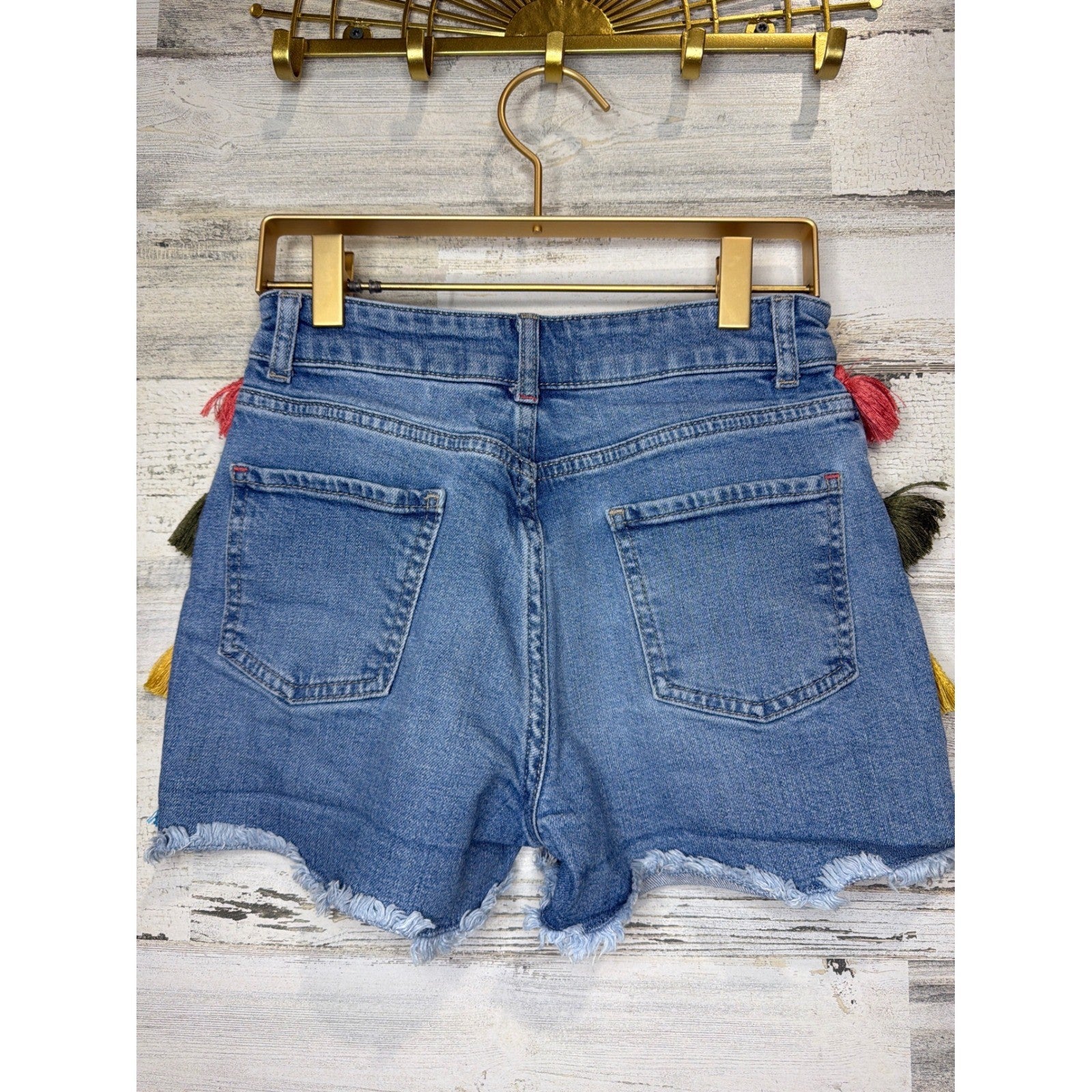 Mini Boden Denim Shorts Girls 12 Blue Tassel Embroidered Boho2