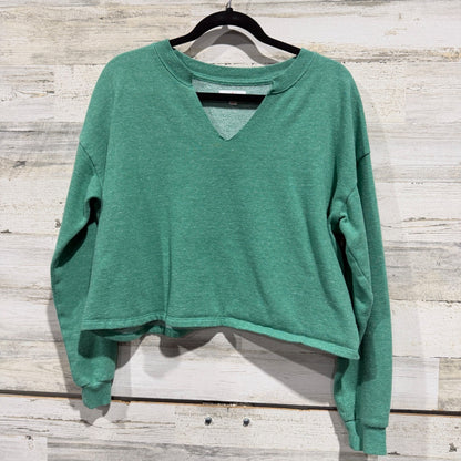 Colsie Notch Neck Sweatshirt Women Large Green Cotton Blend Casual EUC0