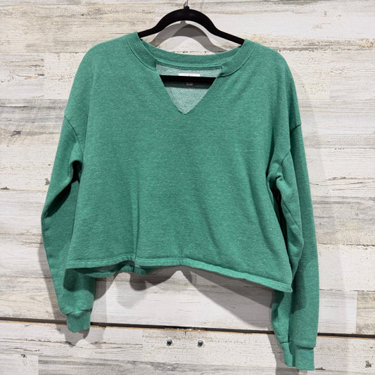 Colsie Notch Neck Sweatshirt Women Large Green Cotton Blend Casual EUC0