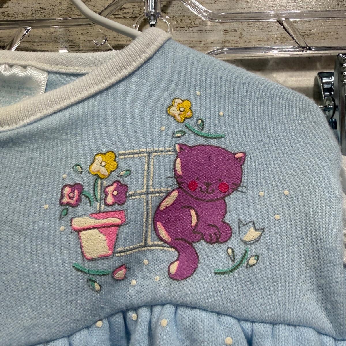 Vintage Kitten Graphic 3pc Outfit Set Girls 6-9 Months Blue Pink Cotton Flawed*9
