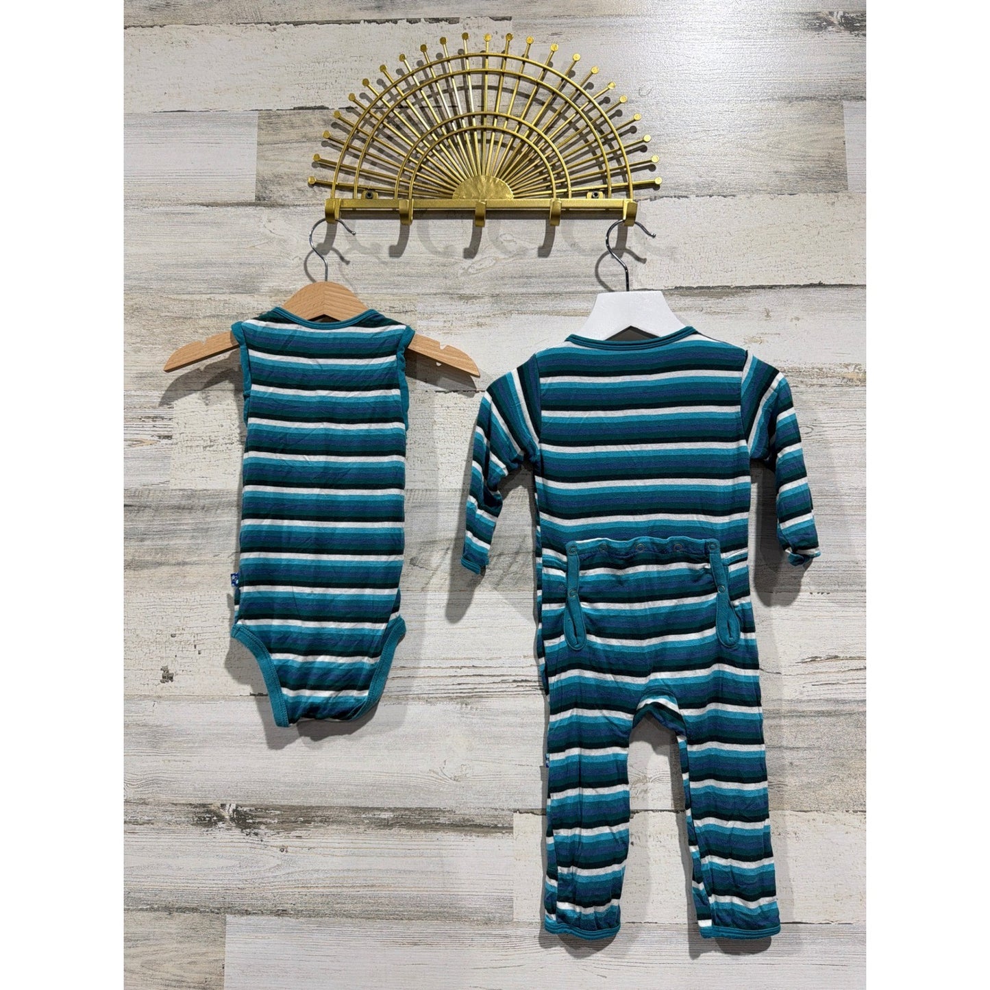 KicKee Pants Bodysuit & Coverall Boys 6-12M Forest Stripe Bamboo EUC3