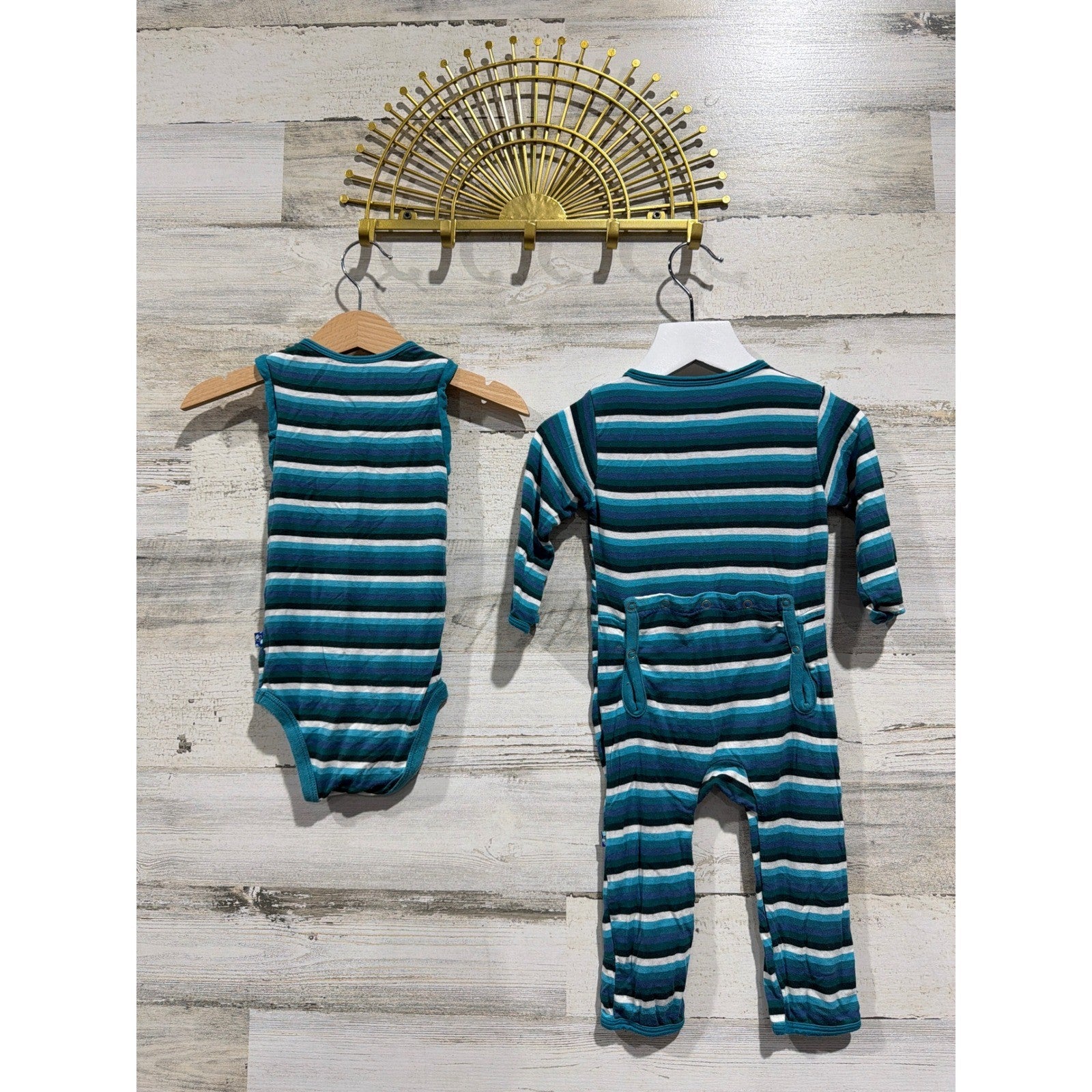 KicKee Pants Bodysuit & Coverall Boys 6-12M Forest Stripe Bamboo EUC3
