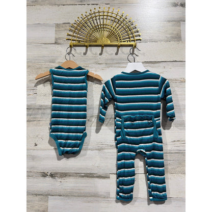 KicKee Pants Bodysuit & Coverall Boys 6-12M Forest Stripe Bamboo EUC3
