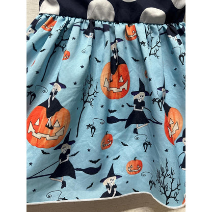 Halloween Dress Girls 18-24m Blue Polka Dot Witch Pumpkin EUC1