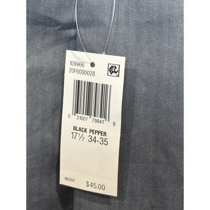 Van Heusen Dress Shirt Men 17.5 34/35 Grey Royal Herringbone Business Core NWT3