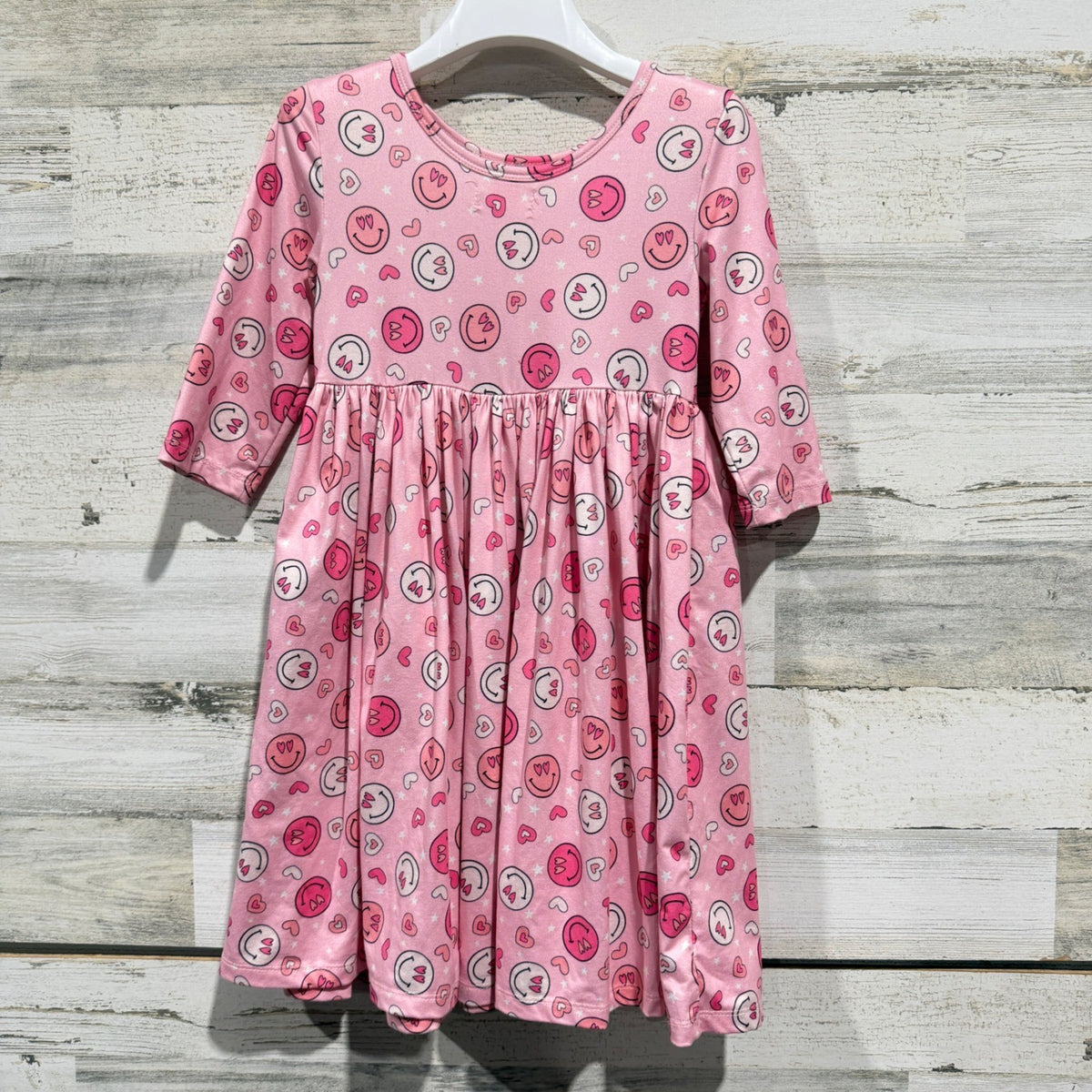 Mila & Rose Dress Girls 5-6 Pink Smiley Face Heart Girly Twirl EUC2