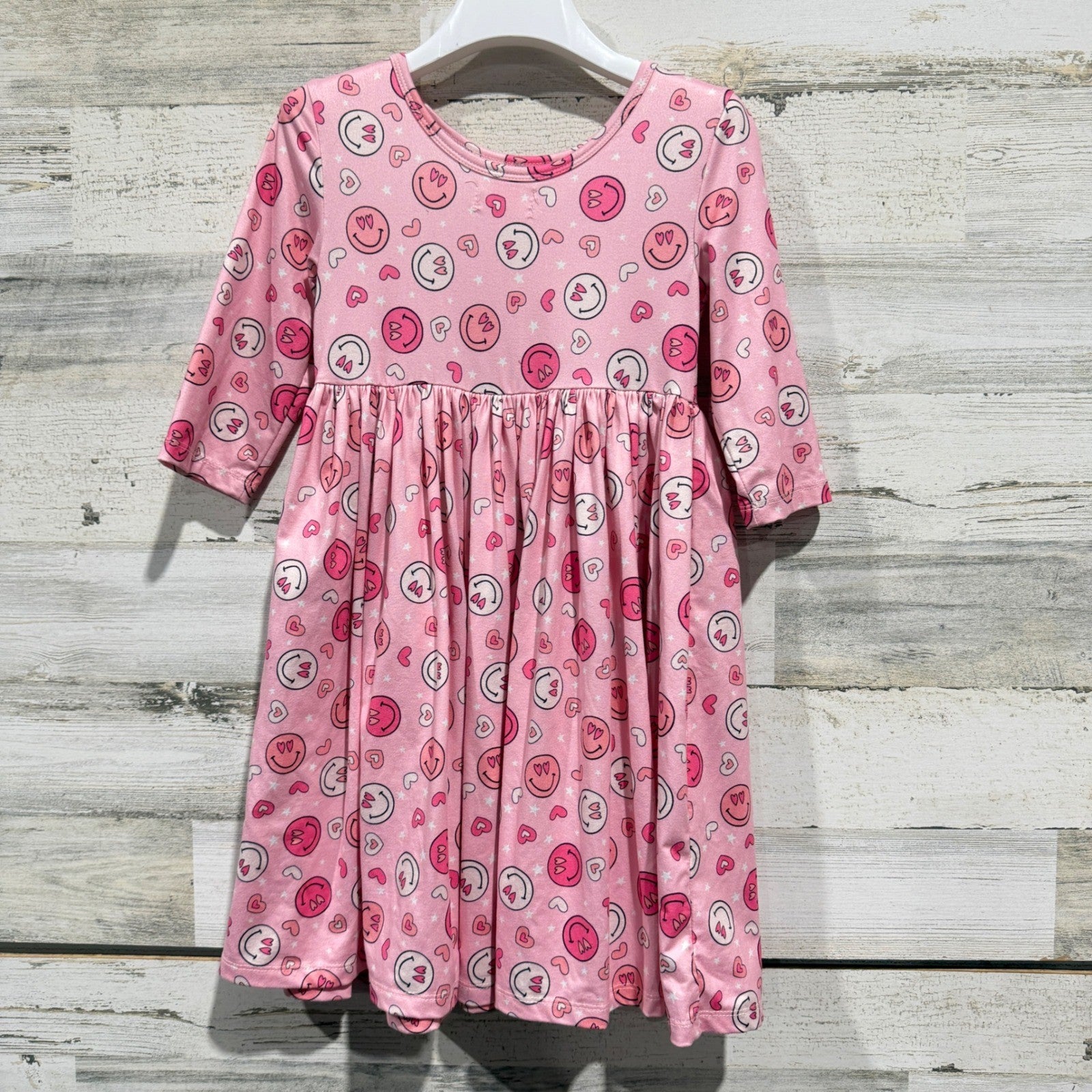 Mila & Rose Dress Girls 5-6 Pink Smiley Face Heart Girly Twirl EUC2
