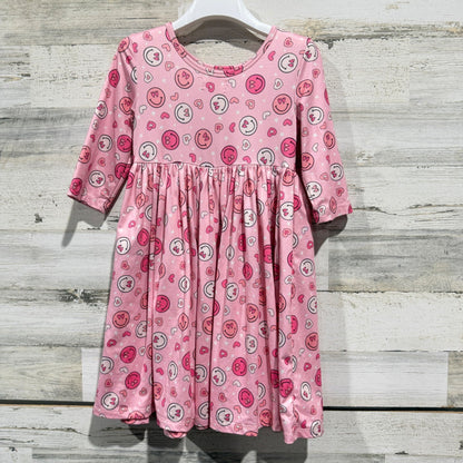 Mila & Rose Dress Girls 5-6 Pink Smiley Face Heart Girly Twirl EUC2