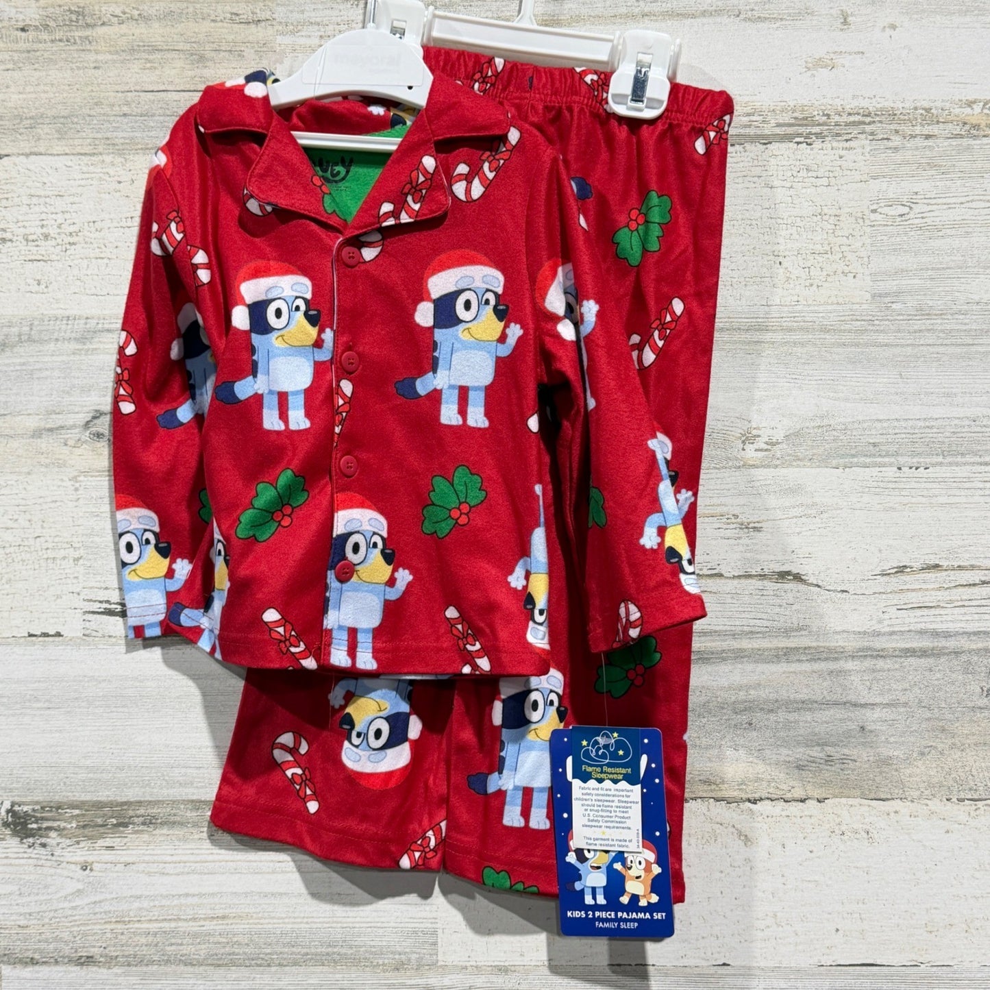 Bluey Pajama Set Kids 3T Red Christmas Holiday Fleece NWT0