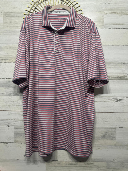 Matte Grey Polo Shirt Men 2XL Red White Blue Striped Performance Golf EUC0