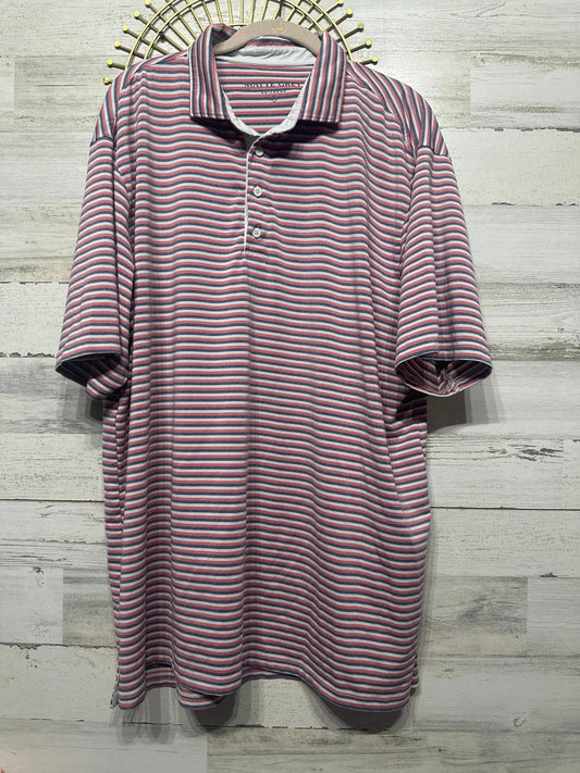 Matte Grey Polo Shirt Men 2XL Red White Blue Striped Performance Golf EUC0