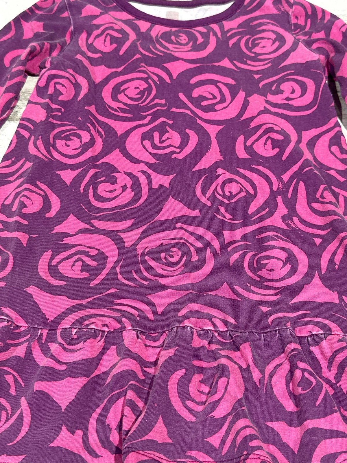 Tea Collection Long Sleeve Dress Girls Size 5 Purple Rose Floral1