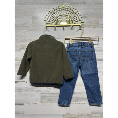 Old Navy Fleece Pullover and Jeans Set Boys 3T Green Blue Casual EUC2