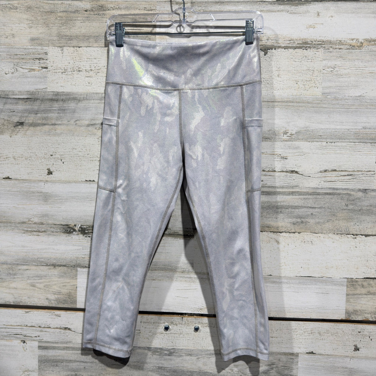 Zyia Active Metallic Iridescent Camo Leggings Women 6-8 Silver Active Modern0