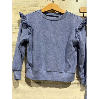 Little Sleepies Play Set Girls 2T Blue Waffle Knit Ruffle Flare EUC1