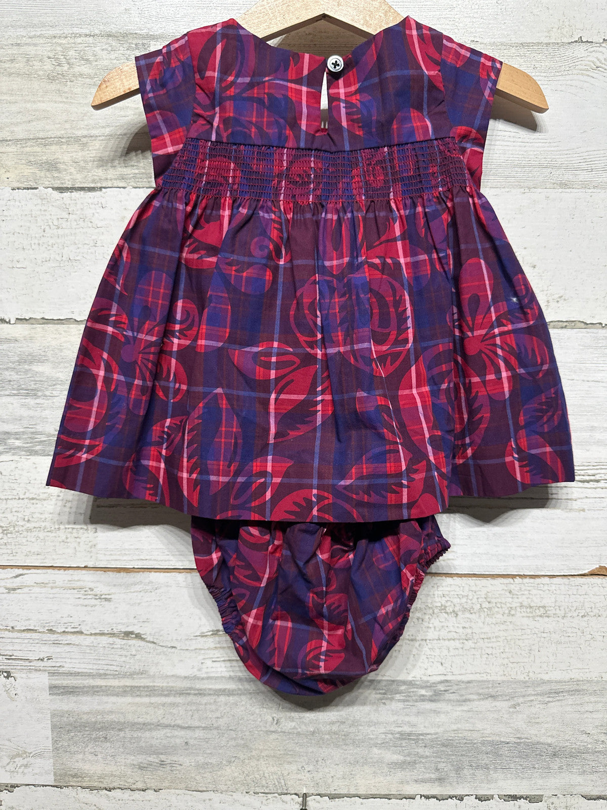 Tea Collection Dress Set Girls 3-6M Purple Pink Plaid Smocked Floral NWT3
