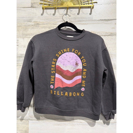 Billabong Sweatshirt Girls Medium Gray Graphic Stars Shine Boho Surf EUC0