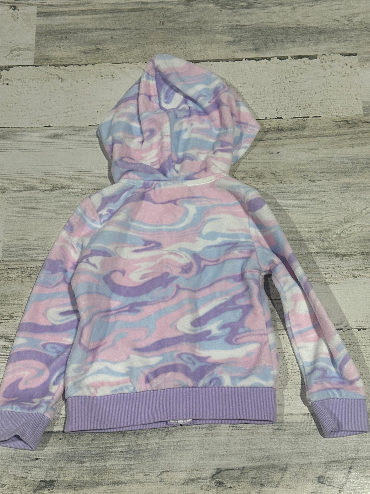 Juicy Couture Hoodie Girls 3T Pastel Marble Swirl Velour Zip Up EUC2