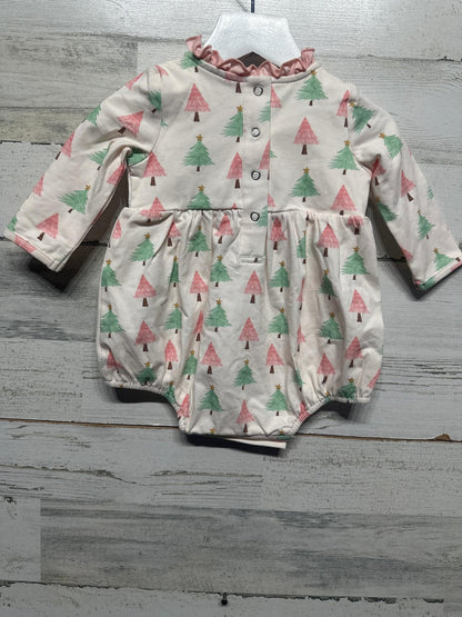 Swoon Baby Christmas Tree Bubble Romper Girls 6M Pink Green Festive NWT2