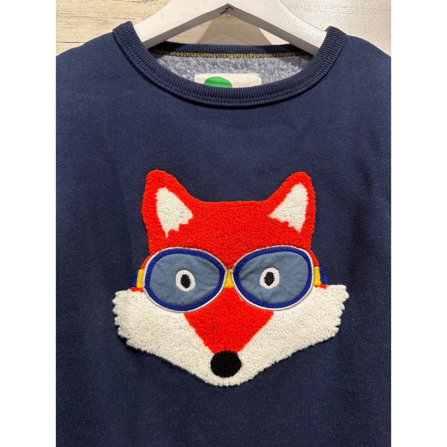 Mini Boden Sweatshirt Boys 5-6Y Navy Fox Applique Sunglasses Gorpcore EUC1