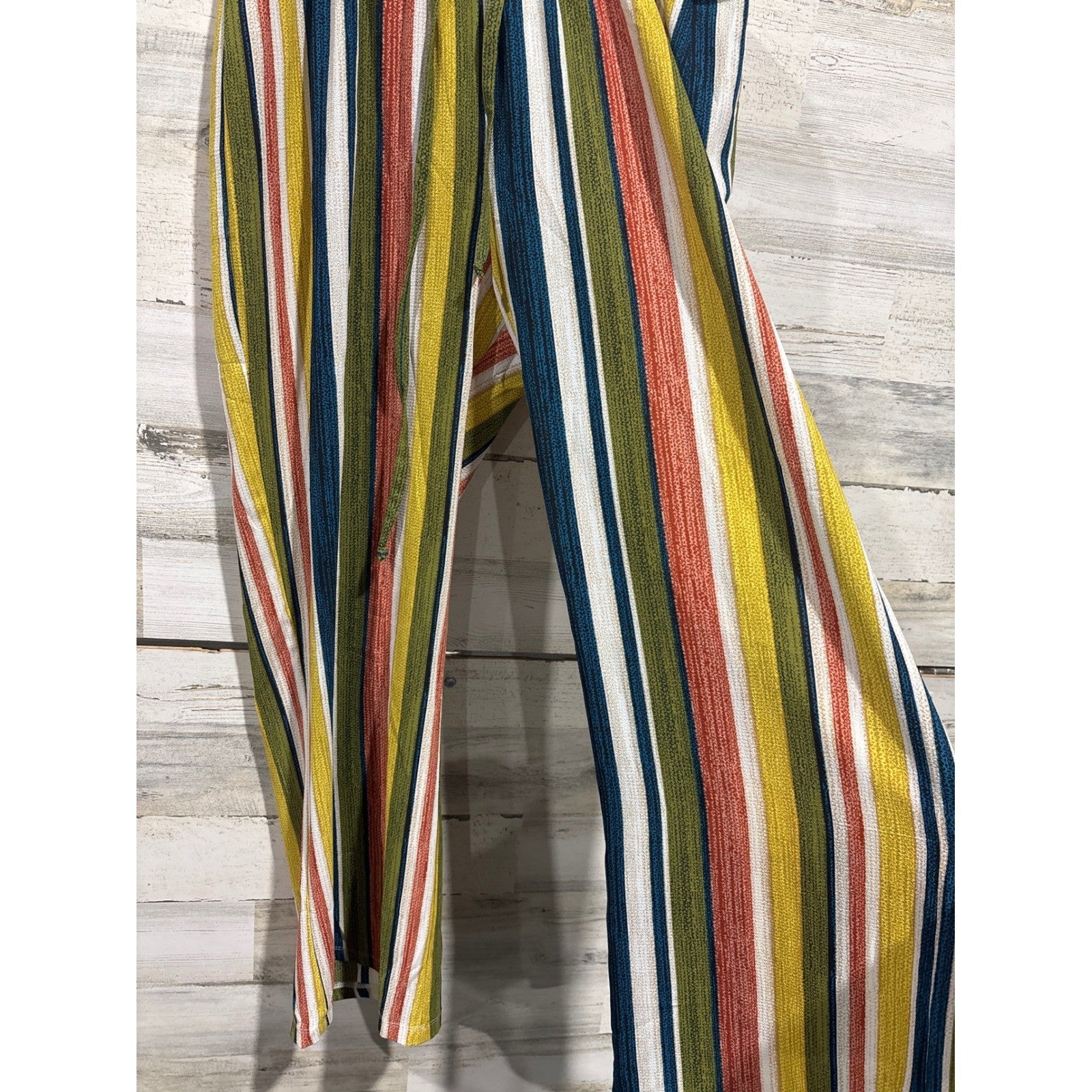 Travel Elements Pants Women L Multi Color Striped Wide Leg Boho EUC1