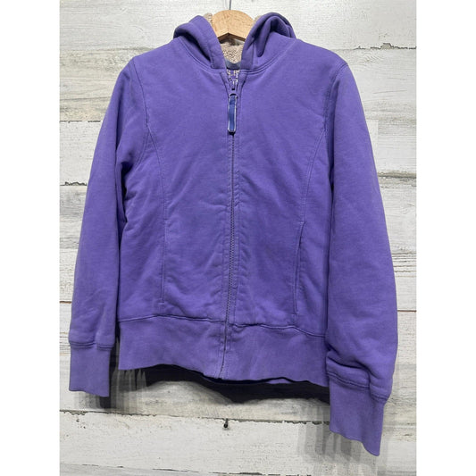 LL Bean Fleece Lined Hoodie Girls 8 Purple Zip Up EUC0