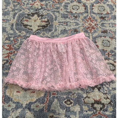 Capezio Dance Skirt Girls Large Pink Glitter Floral Ruffle Ballet EUC0