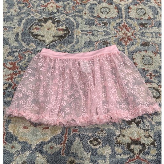 Capezio Dance Skirt Girls Large Pink Glitter Floral Ruffle Ballet EUC0