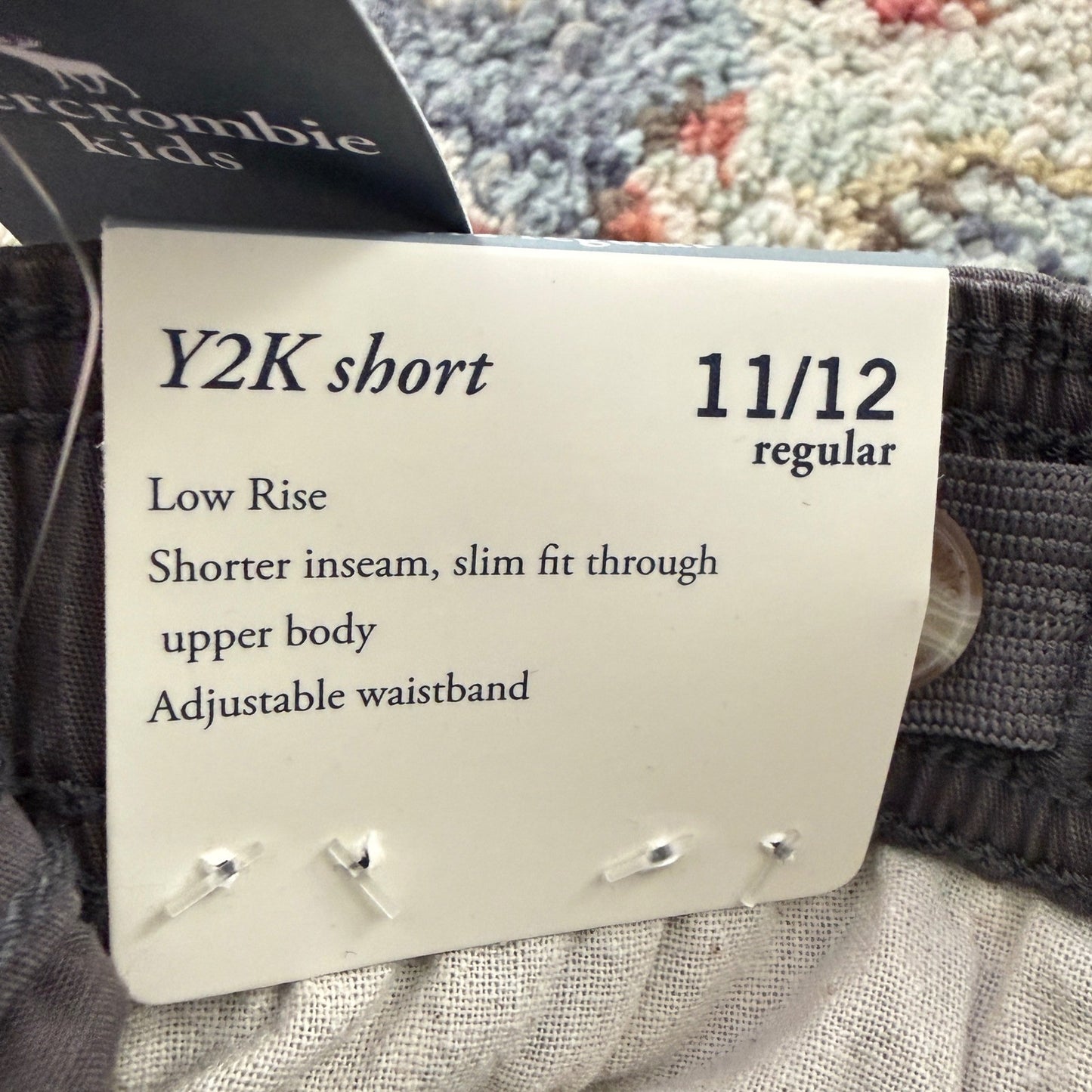 Abercrombie Kids Y2K Short Girls 11/12 Gray Low Rise Adjustable Waist NWT6