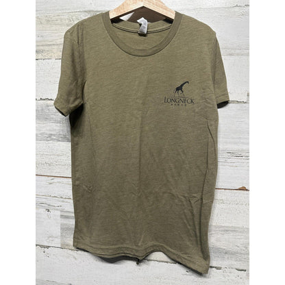 Longneck Manor Graphic Tee Kids Size S Olive Green Giraffe Safari GUC1